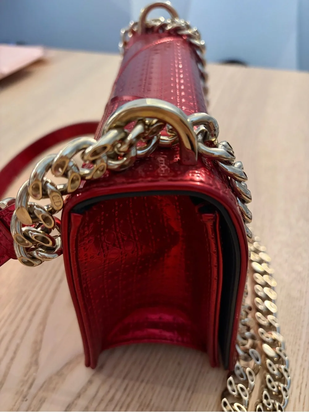 Dior Diorama Red Shoulder Bag with Champagne Gold Hardware